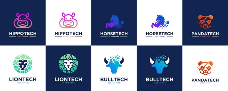 Vector colección de tecnología con concepto de animal ilustración de diseño de logotipo de conexión digital