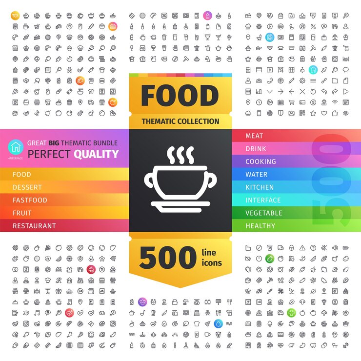 Vector colección temática de alimentos de iconos de línea
