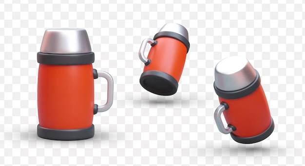 Colección de termos rojos realistas Imagen vectorial aislada