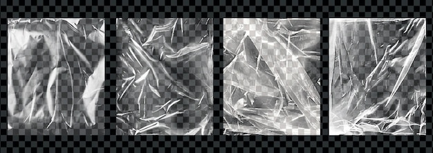 Colección de textura de envoltura de plástico transparente Conjunto de superposiciones de película de plástico arrugadas realistas