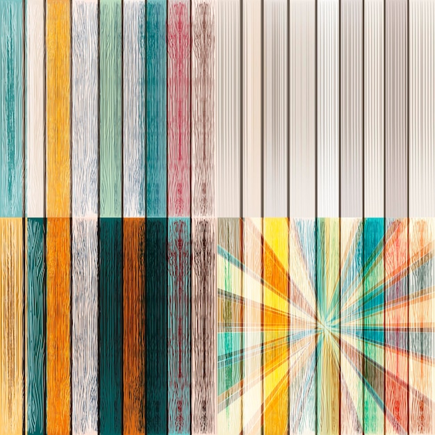 Colección de texturas de madera grunge vectorial pintadas en colores retro