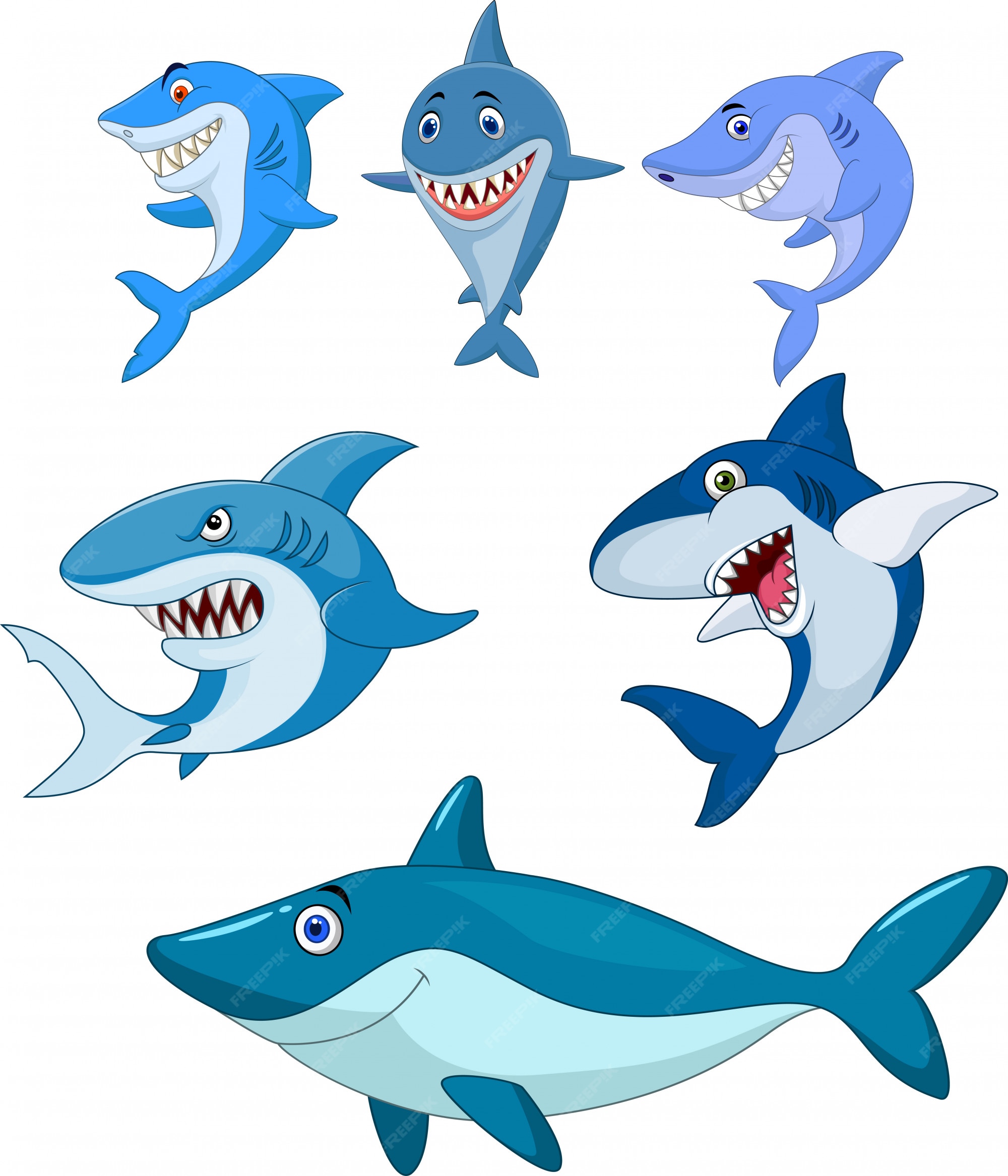 Colección de tiburones de dibujos animados | Vector Premium Colección de tiburones de dibujos animados | Vector Premium