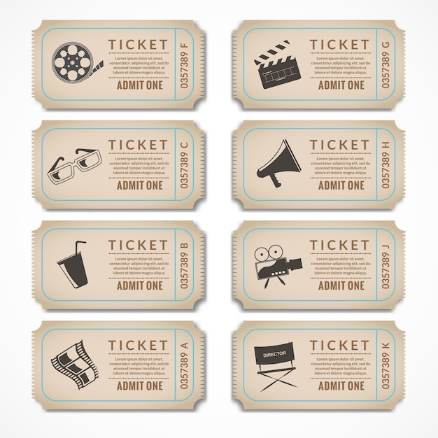 Colección de tickets vintage de cine