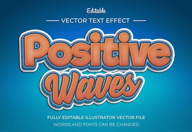 Colección de tipografía audaz y editable Ondas positivas Efectos de texto de dibujos animados y estilo de escritura de logotipo.