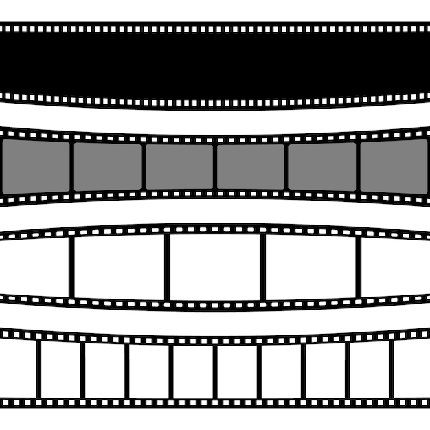 Vector colección de tiras de película curvas tiras de película de cine retro antiguas equipo de grabación de video analógico ilustración vectorial