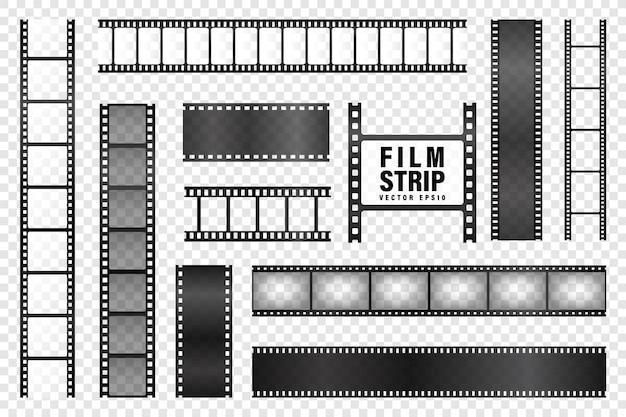 Colección de tiras de películas realistas Tiras de películas de cine viejos retro Ilustración vectorial Grabación de video