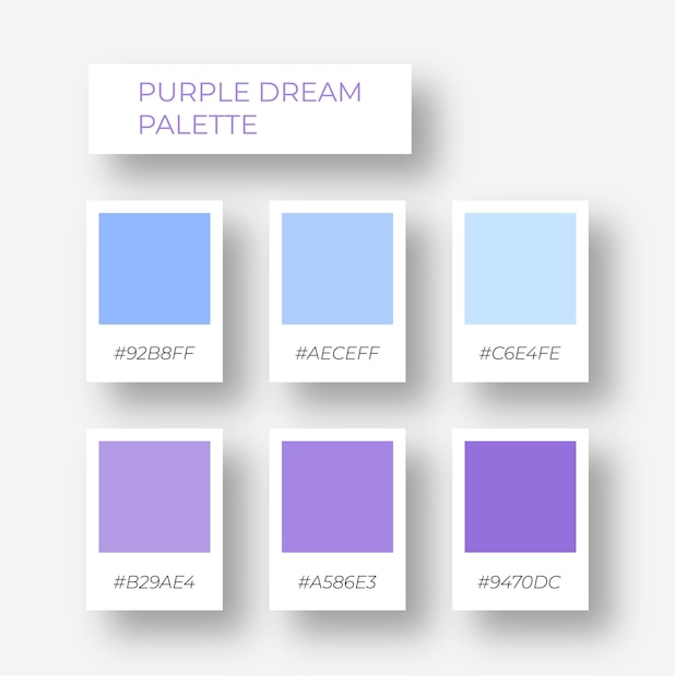 Colección de tonos Pastel Plantilla de paleta de colores pastel púrpura azul suave. sueño morado