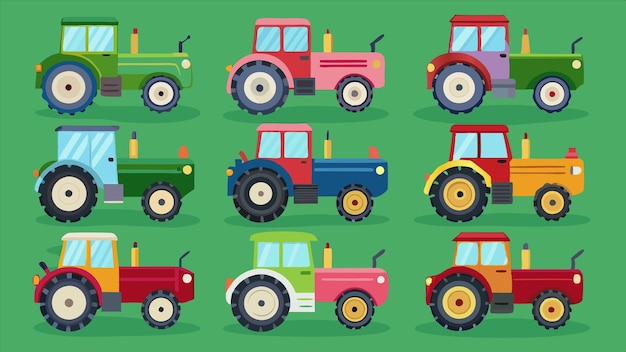 una colección de tractores con diferentes imágenes de los tractores