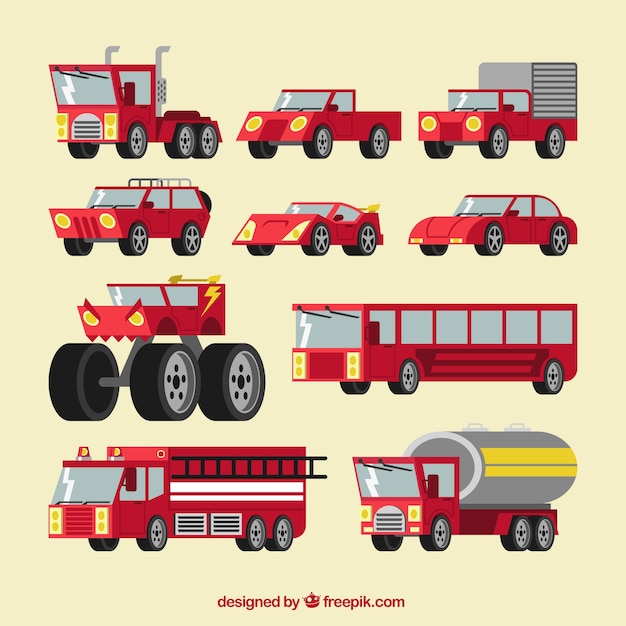 Vector colección de transportes de color rojo