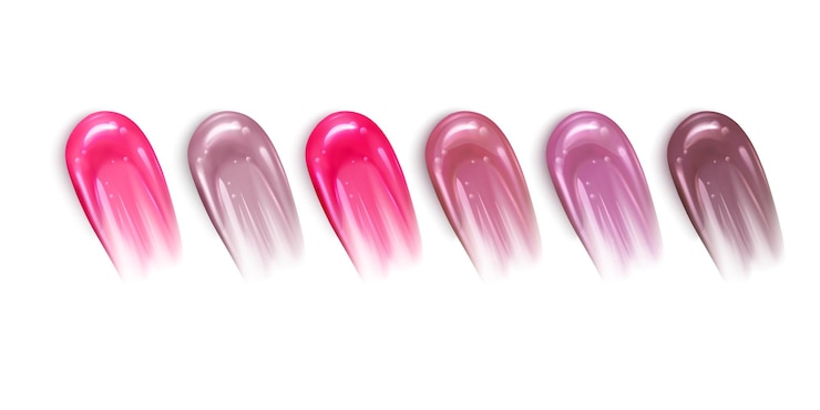 Vector colección de trazos de lápices labiales de varios colores aislados en lápices de labios blancos de aceite o acrílico líquido