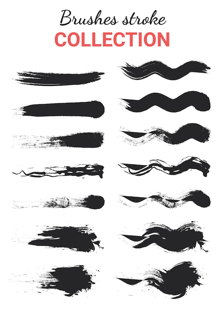 Colección de trazos de pincel de tinta en el fondo blanco Elementos de diseño