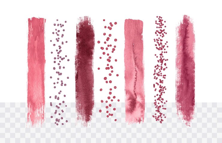 Vector colección de trazos de pintura acuarela y brillante en colores rojo vino trazo de pincel vectorial