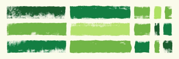 Colección de trazos de rodillos de pintura verde con textura de sello