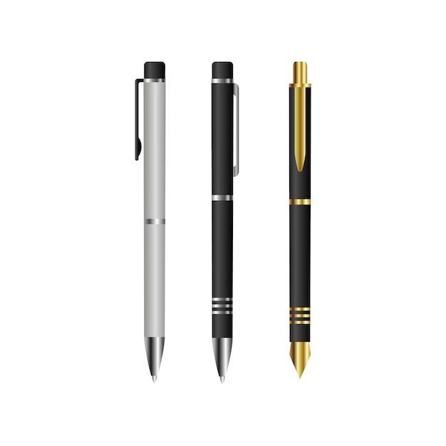 Colección de tres elegantes plumas plateadas negras y doradas