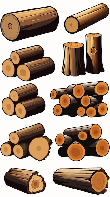una colección de troncos de madera vector de dibujos animados obra de arte