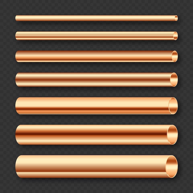 Colección de tubos de cobre Materiales de construcción Industria de tuberías y ingeniería Metales pulidos