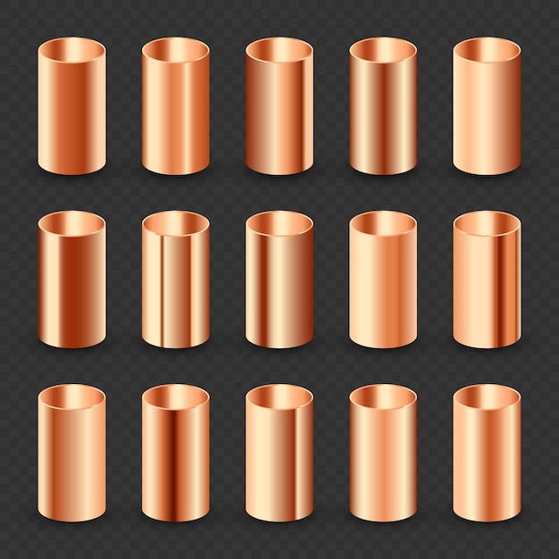 Colección de tubos de cobre Materiales de construcción Industria de tuberías y ingeniería Metales pulidos