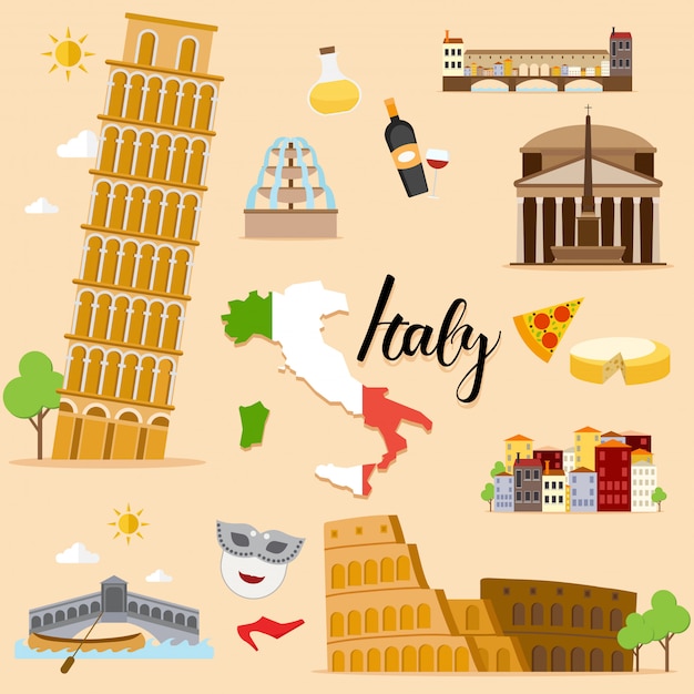 Vector colección turística de viajes a italia.