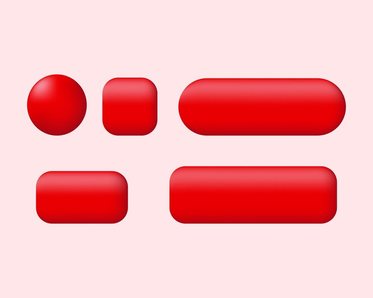 Vector colección única de botones rojos en 3d de forma enmarañada aislados en el vector