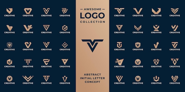 Vector colección única de diseño de logotipo de letra inicial v