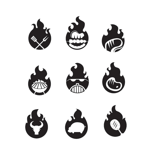 Colección única de logotipos de barbacoa