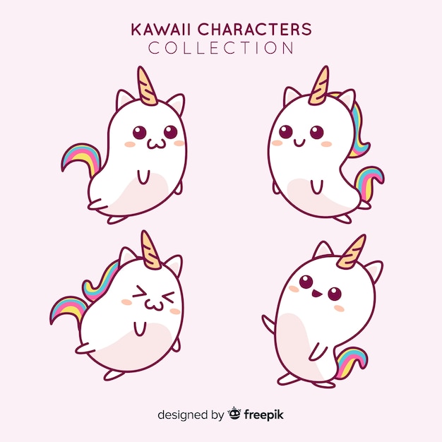 Vector colección unicornios adorables dibujados a mano