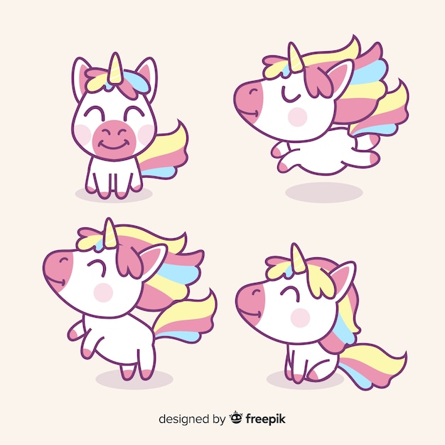 Colección de unicornios estilo kawaii