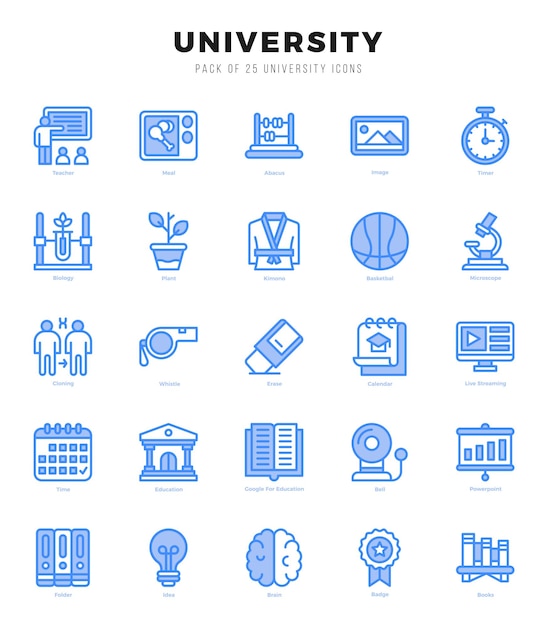Colección de la Universidad 25 paquete de iconos de dos colores