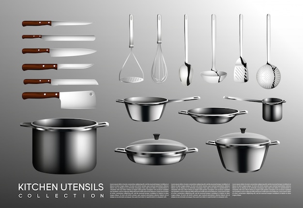 Vector colección de utensilios de cocina realistas