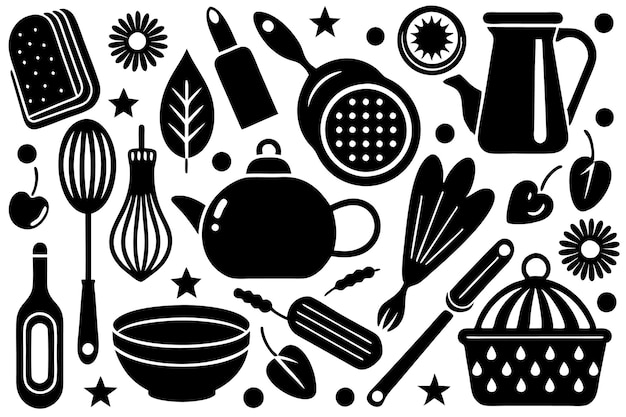 una colección de utensilios de cocina y utensilios de cocina