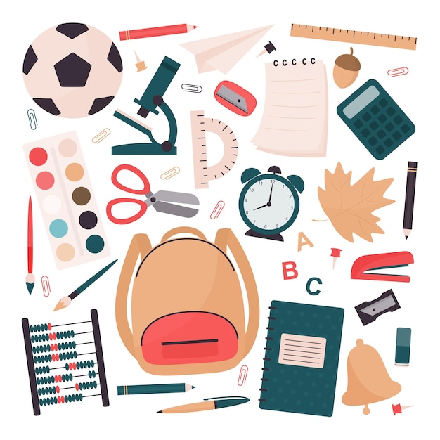 Colección de útiles escolares