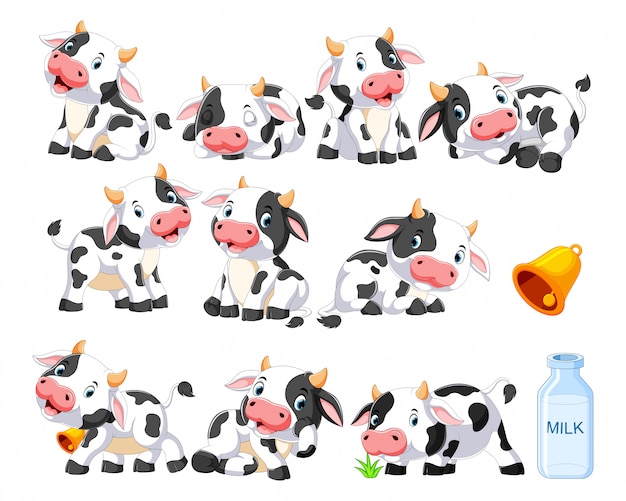 Colección de vaca linda con varias poses