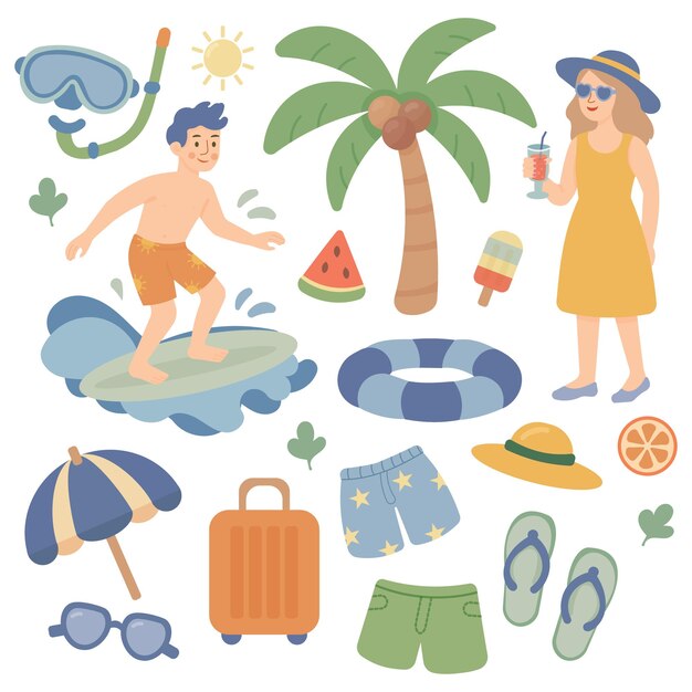 Colección de vacaciones de verano en la playa