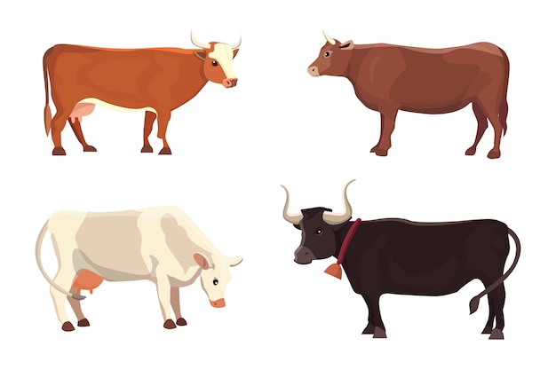 Vector colección de vacas en diseño plano.