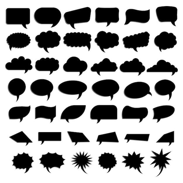 Colección de varias burbujas de habla negras y burbujes de chat