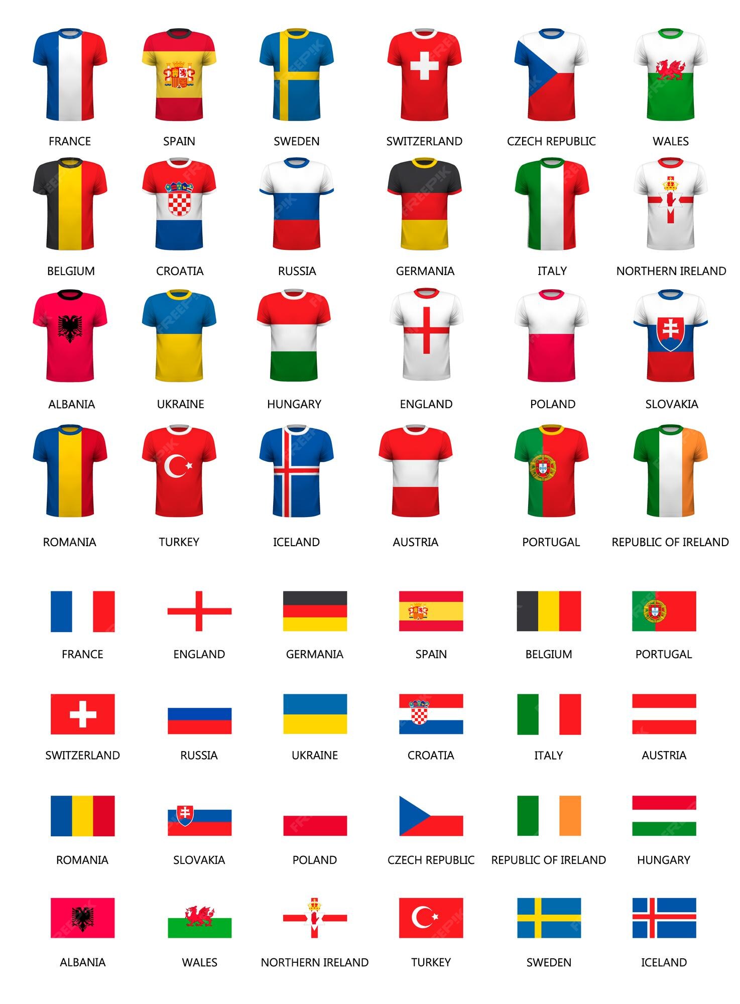 de varias camisetas de fútbol y banderas de países. vector. | Vector Premium