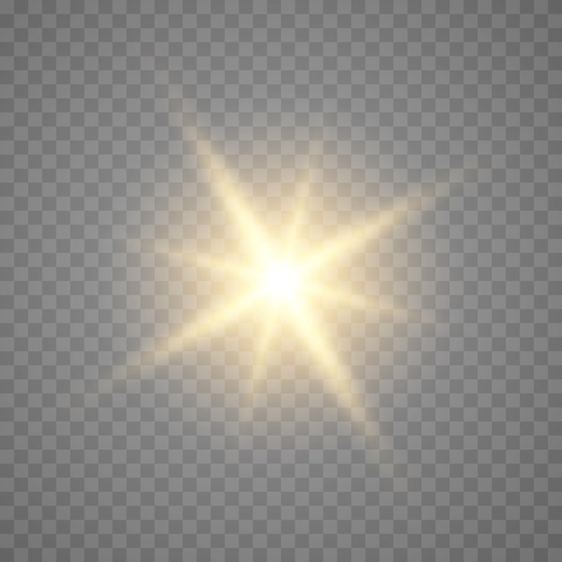 Colección de varias estrellas brillantes Un conjunto de resplandores de un rayo de sol Destellos de luz El efecto del brillo chispas resplandor brillo Ilustración vectorial sobre un fondo transparente