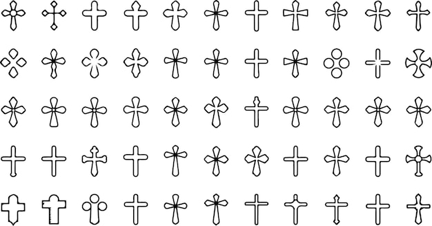 Colección de varias formas de cruz y símbolos religiosos