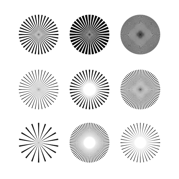 colección de varias formas de rayos de sol radiales