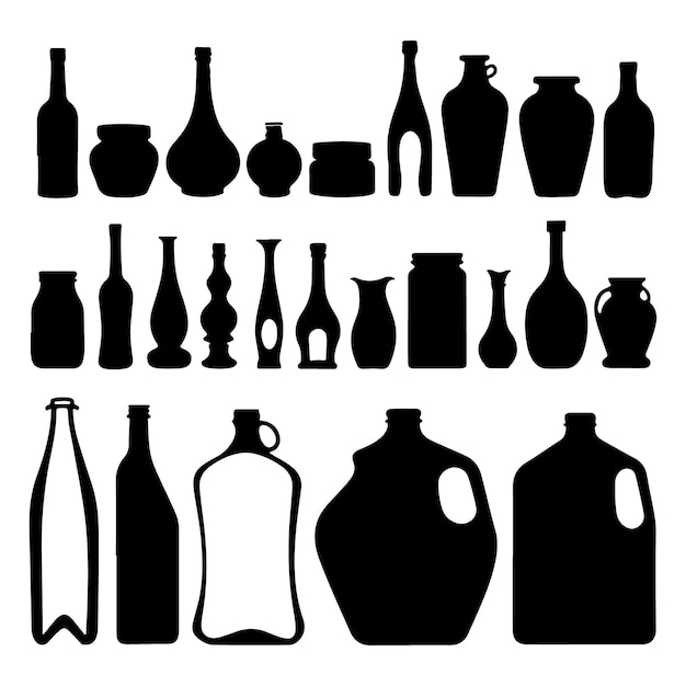 Colección de varias siluetas de botellas y tarros