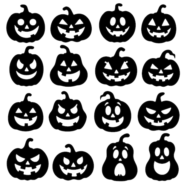 Colección de varias siluetas de calabaza Jack OLantern para Halloween