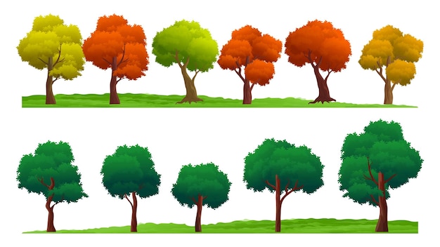 Colección de varios elementos de árboles coloridos con diseño plano simple