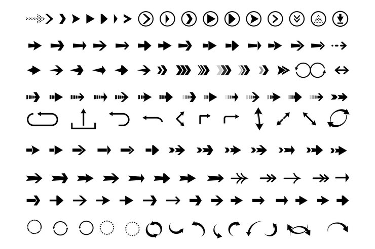 Vector colección de varios iconos de flecha y símbolos para diseño y navegación