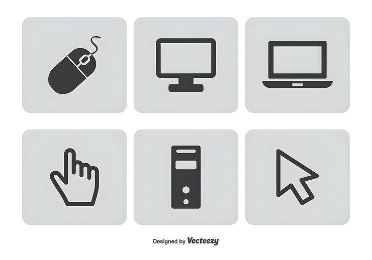 Vector una colección de varios iconos, incluido un monitor de computadora y un monitor de ordenador