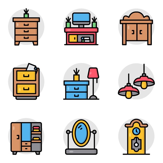 Colección de varios íconos de muebles para el interior del hogar