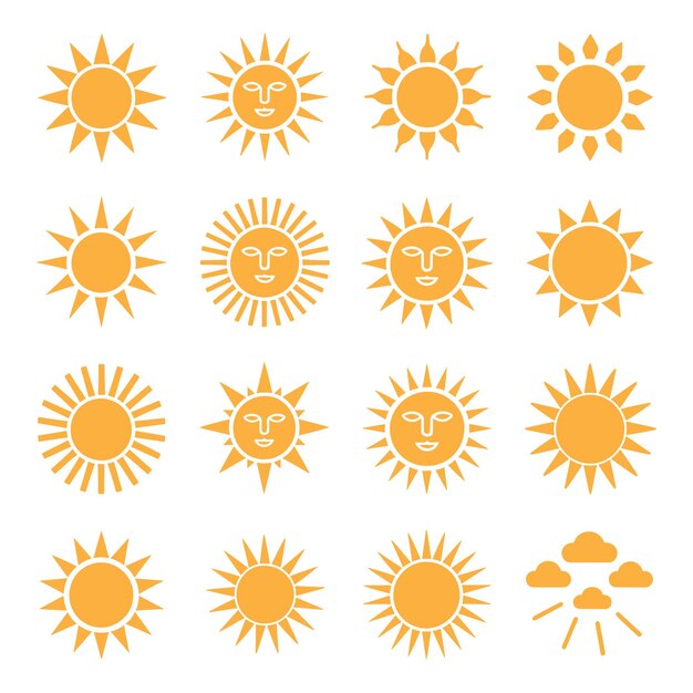 Colección de varios íconos y símbolos solares