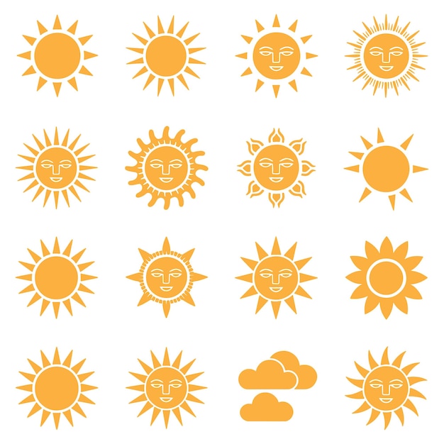 Colección de varios íconos y símbolos solares