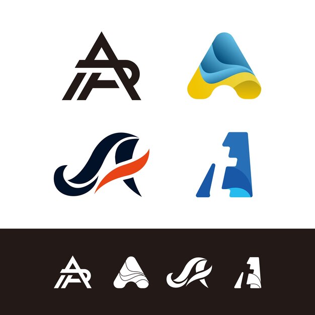 Una colección de varios logos iniciales A con varios estilos