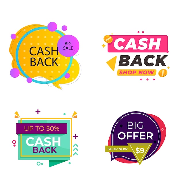 una colección de varios logotipos, incluida la devolución en efectivo