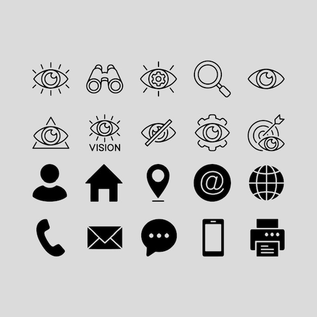 Colección de varios ojos y iconos relacionados para el diseño de la interfaz